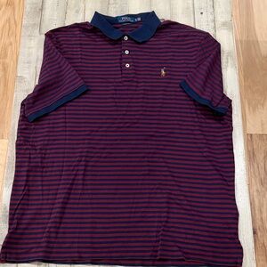 Polo by Ralph Lauren Men's Navy and Red Striped Polo Shirt-XL